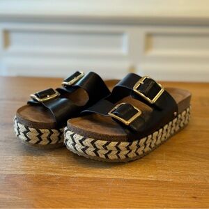 Sam Edelman Kade Black Espadrille Sandals with Gold Buckles